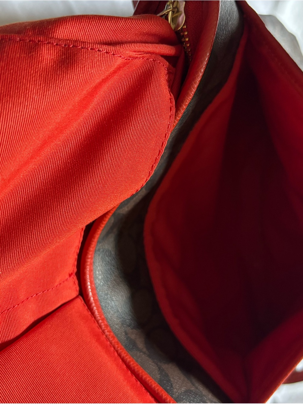 Coach Dark Brown Signature Canvas Shoulder Bag with Dark Orange Trim - Picture 15 of 16